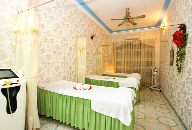drap giường spa màu xanh lá cây